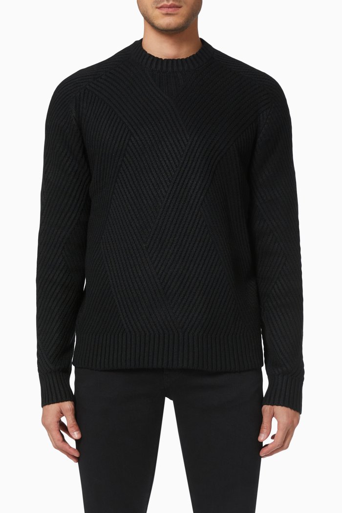 

Oblique Rib Knitted Sweater in Viscose Blend, Black