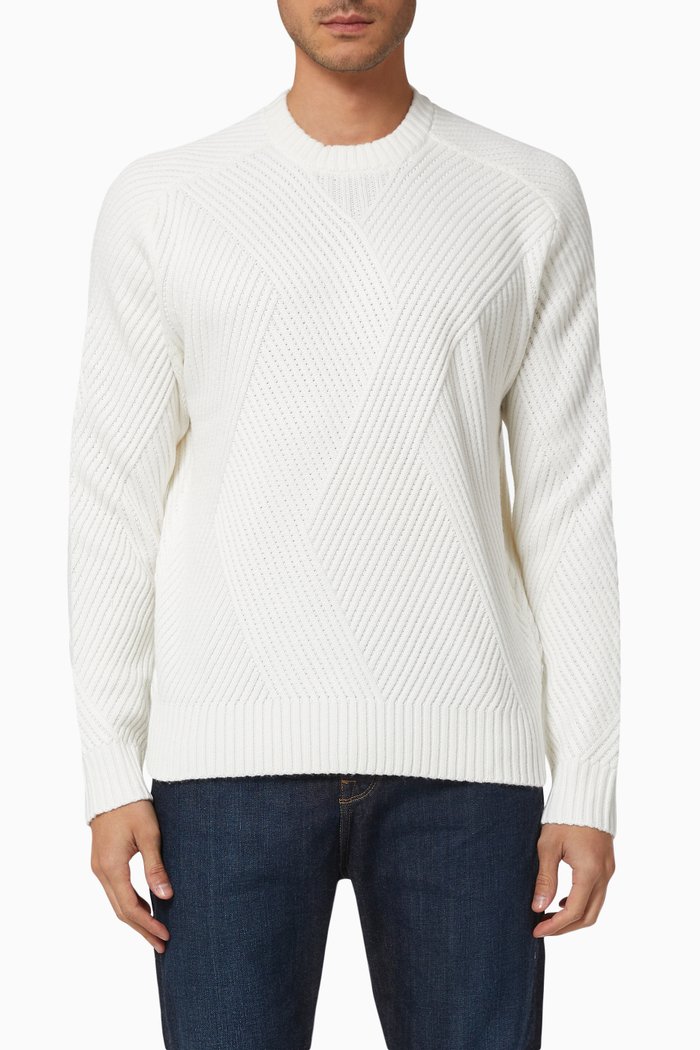 

Oblique Rib Knitted Sweater in Viscose Blend, White