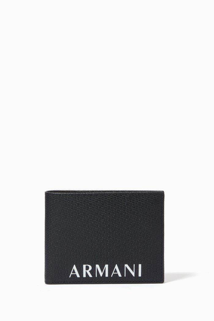 

AE Logo Trifold Wallet in Leather, Black