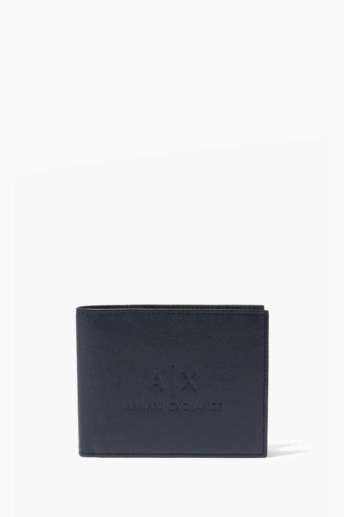 AX Trifold Wallet in Grained Leather, Blue