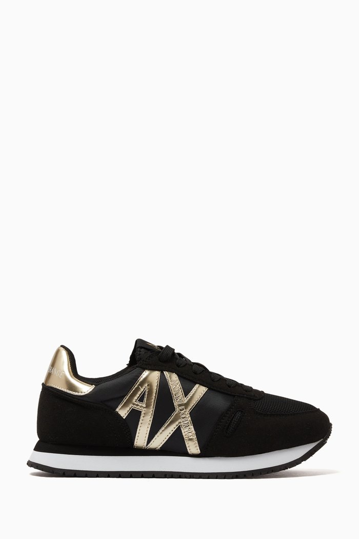 

AX Bold Logo Sneakers in Suede & Mesh, Black