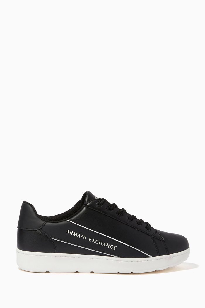 

AX Stripe Logo Sneakers in Leather, Black