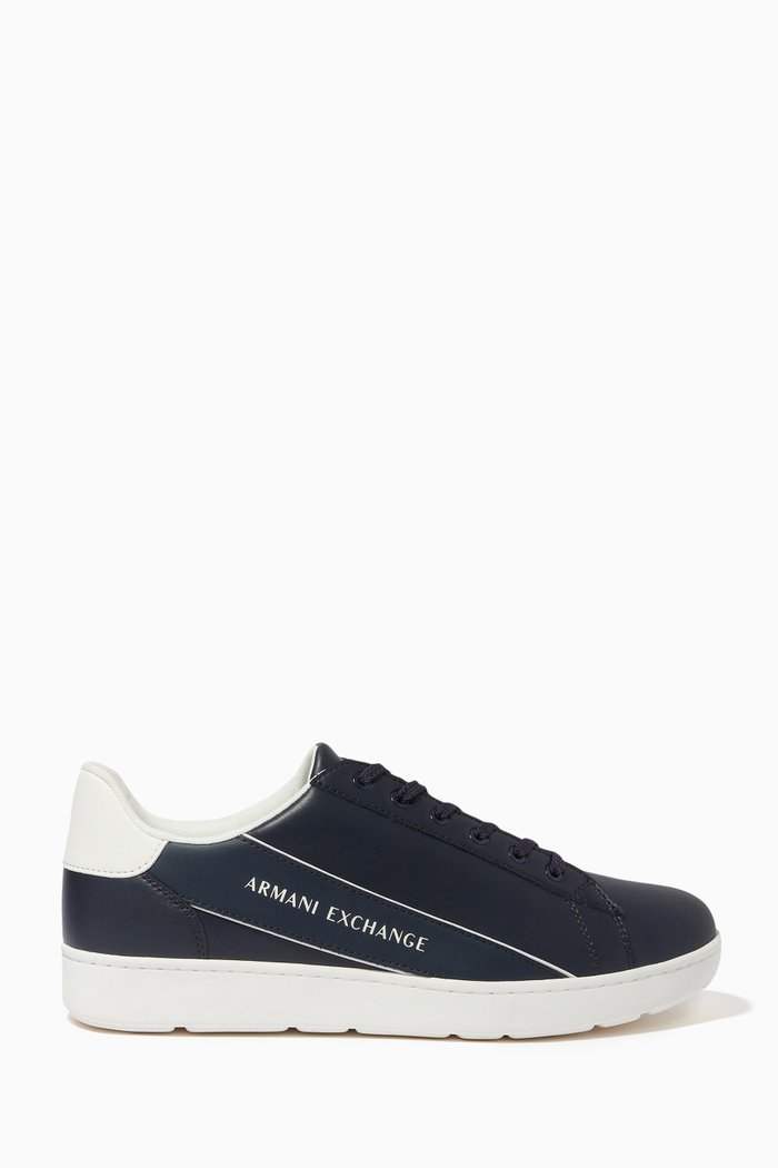 

AX Stripe Logo Sneakers in Leather, Blue