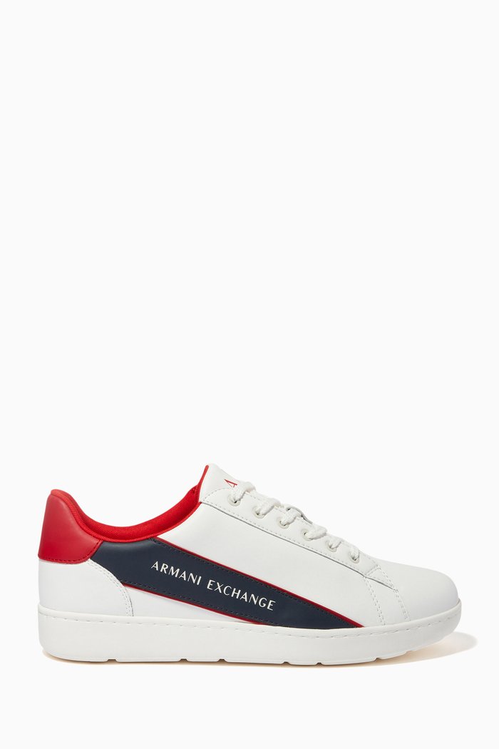 

AX Stripe Logo Sneakers in Leather, Multicolor