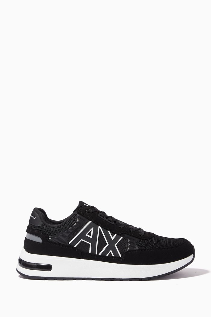 Logo Sneakers in Mesh & Leather, Black