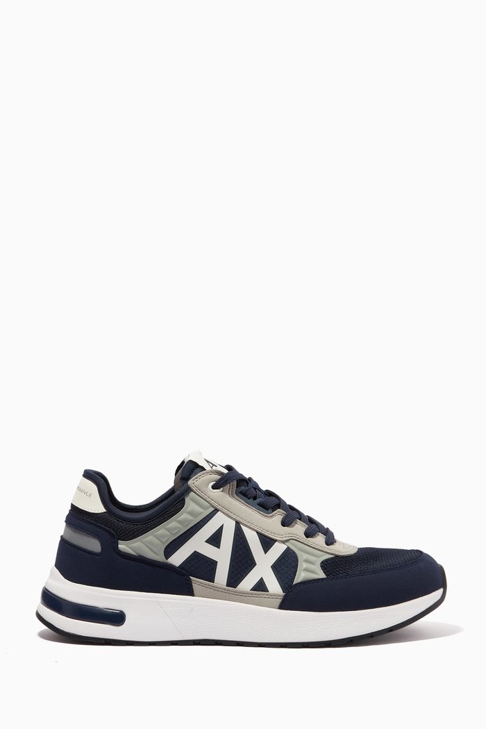 

Logo Sneakers in Mesh & Leather, Blue