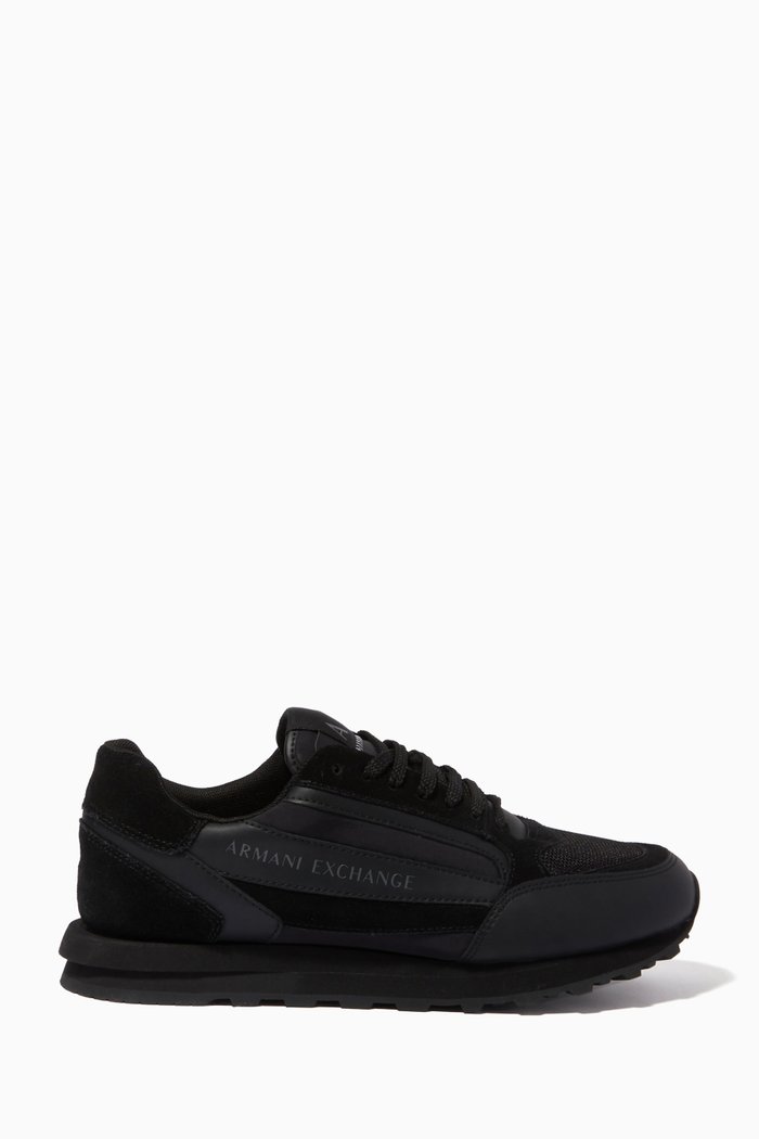 

AX Stripe Logo Sneakers in Leather, Black