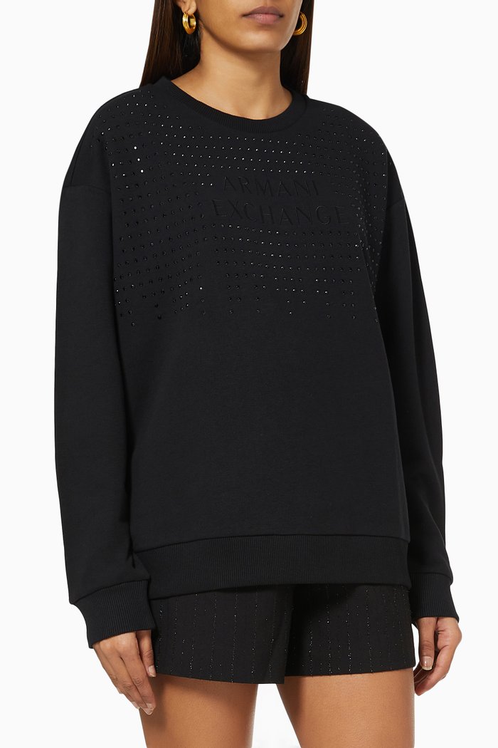 

Studded Sweatshirt in Organic Cotton Blend, Black