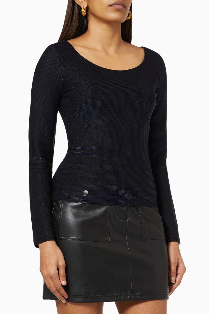 

Stretch Top in Metallic Jacquard, Blue