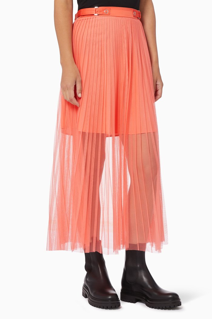 

Pleated Skirt in Tulle Mesh, Orange