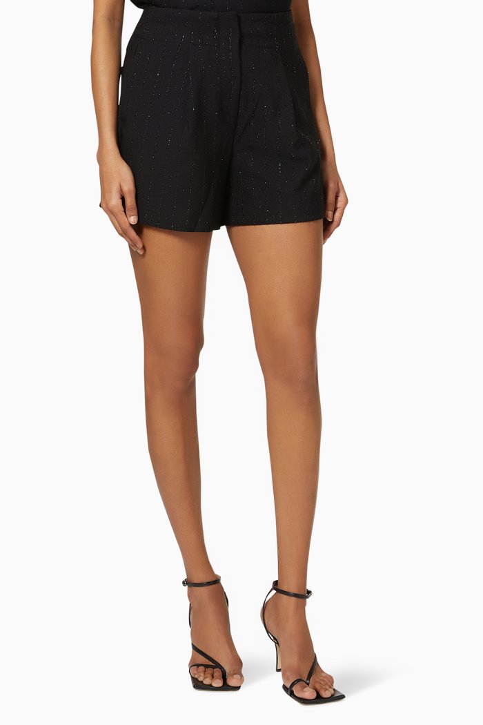 

Metallic Pinstripe Shorts in Nylon, Black