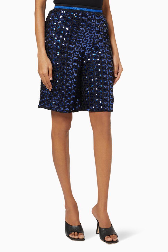Sequinned Bermuda Shorts in Chiffon, Blue