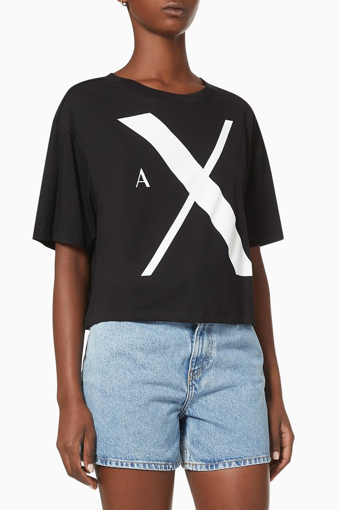 

A|X Cropped T-shirt in Cotton Jersey, Black