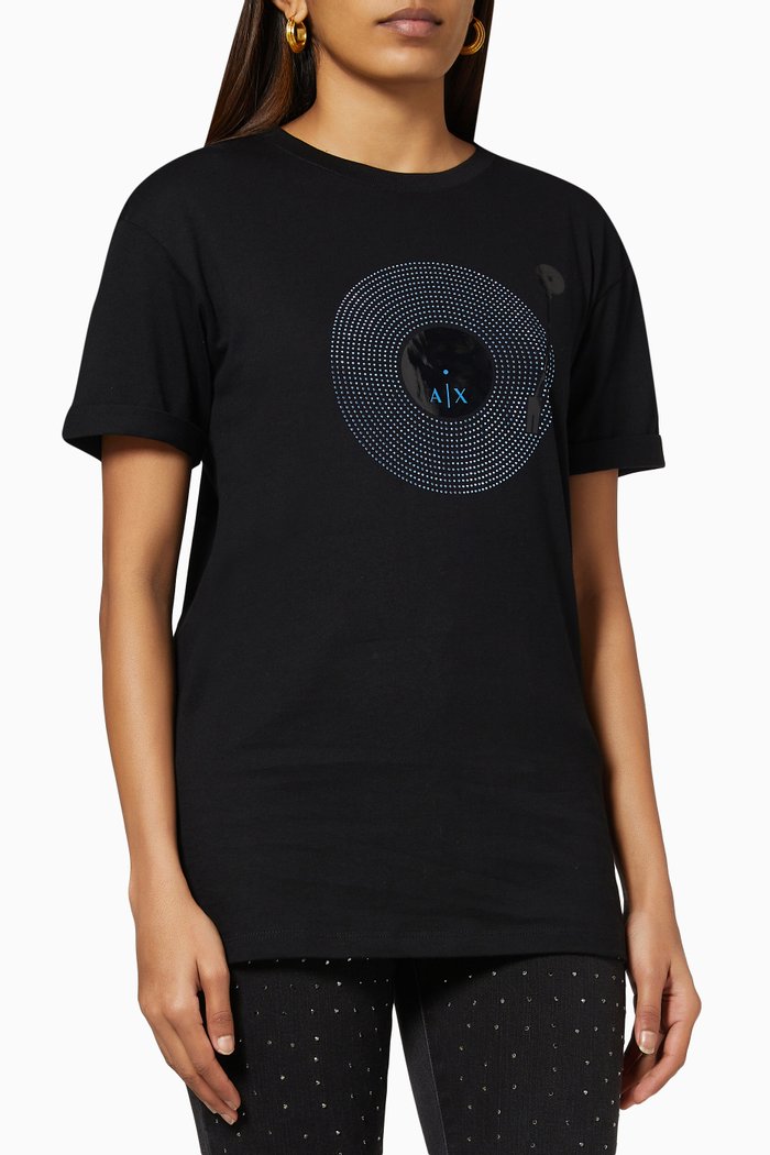 

Graphic Print T-Shirt in Cotton Jersey, Black