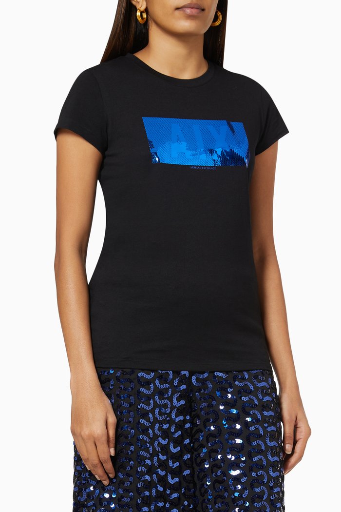 

Embellished Logo T-shirt in Cotton Jersey, Black