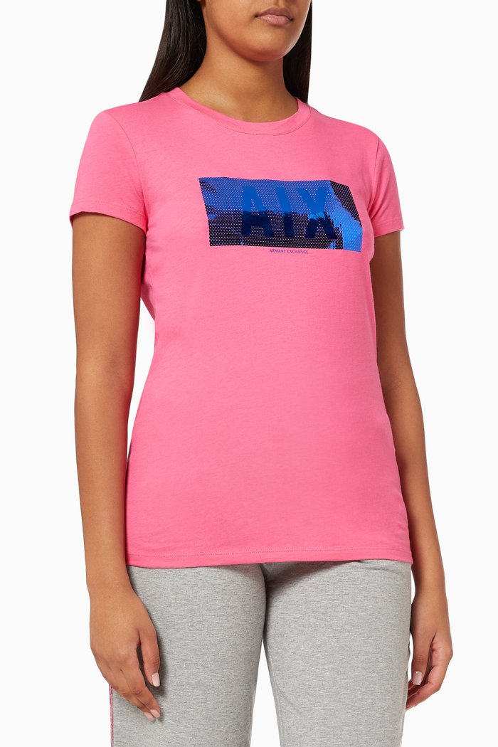 Embellished Logo T-Shirt in Cotton Jersey, Pink