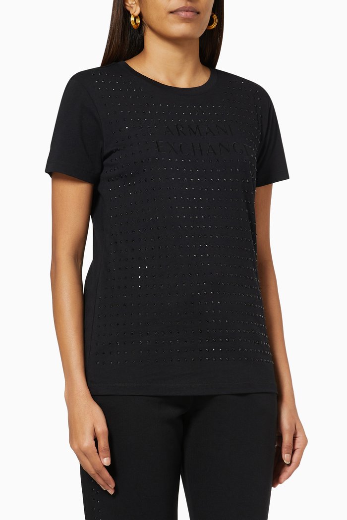

Studded T-Shirt in Cotton Jersey, Black