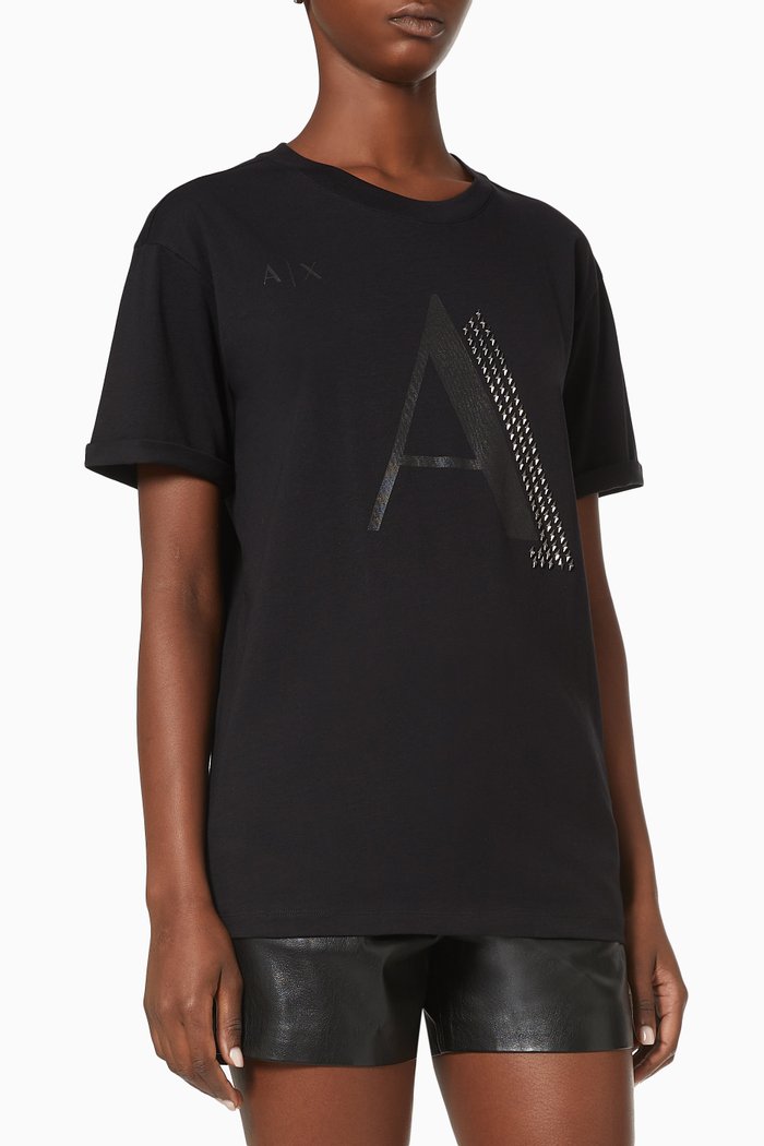 Monogram Stud T-shirt in Cotton Jersey, Black