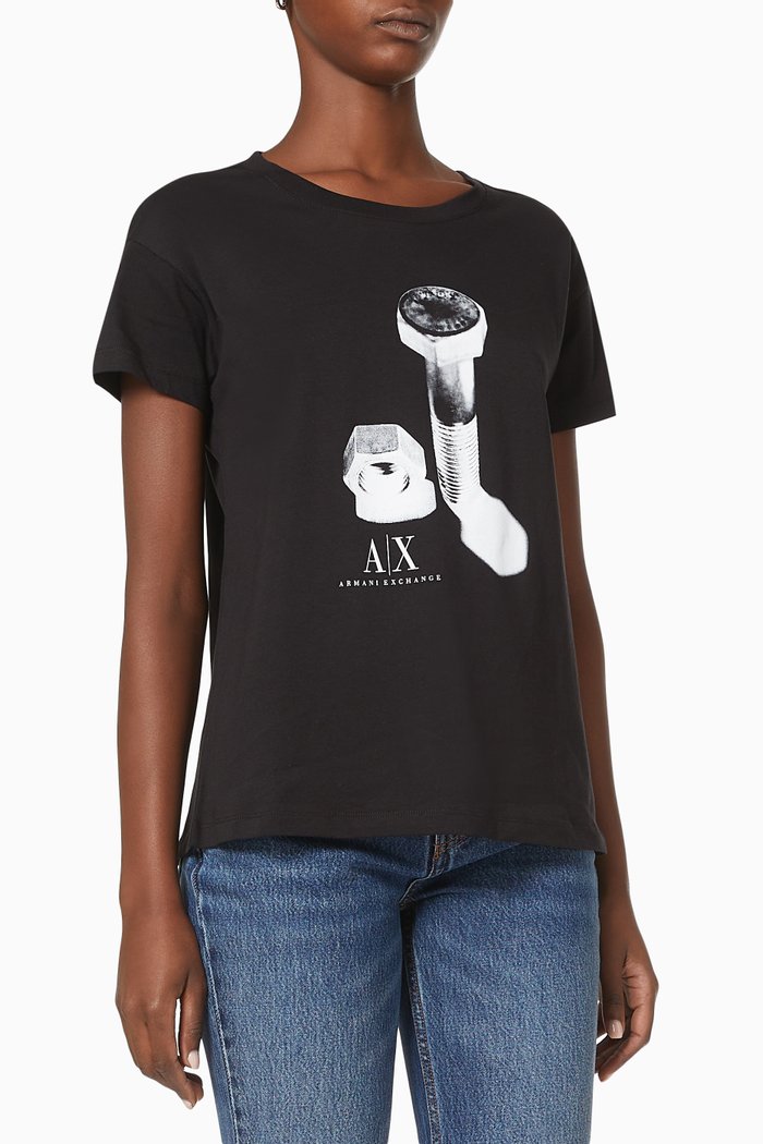 

Screw Print T-shirt in Cotton Jersey, Black