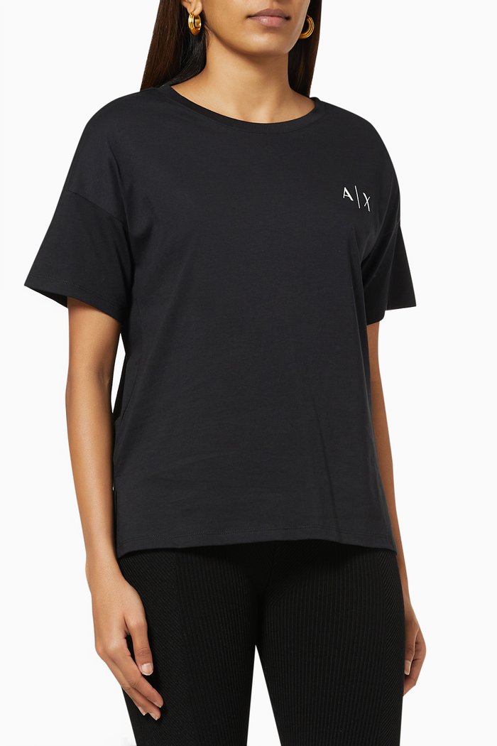 

High-Low Hem T-Shirt in Organic Cotton, Black