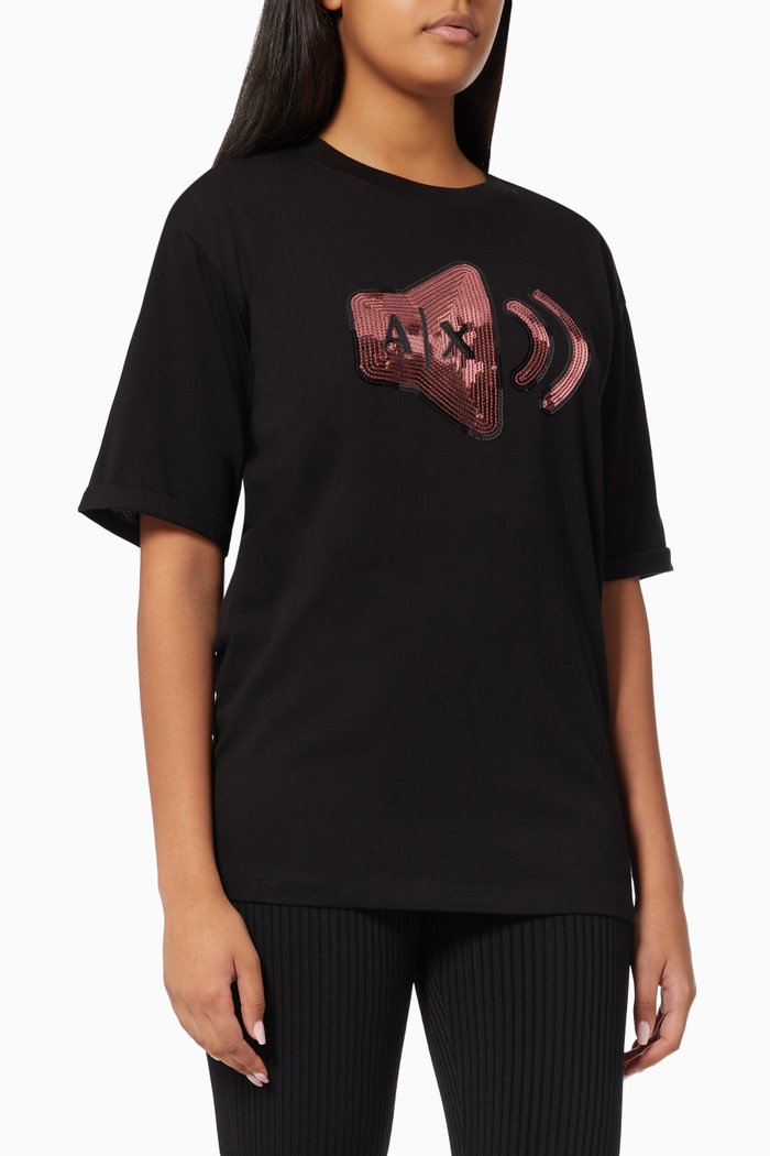 Sequin Speaker T-shirt in Jersey, Black