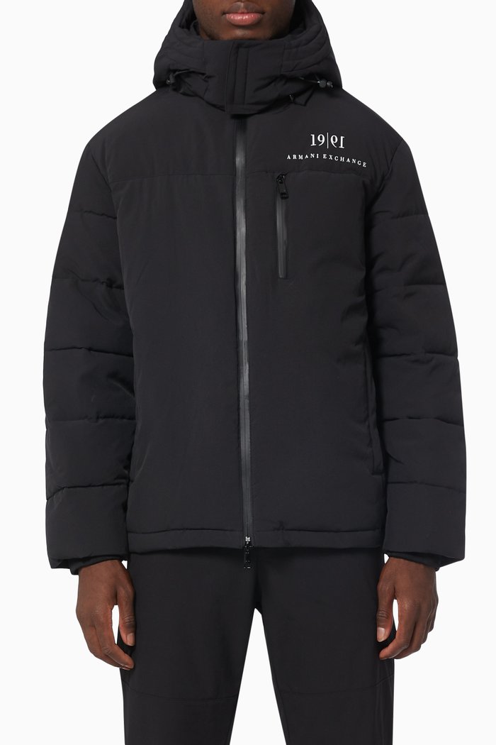 1991 Hooded Puffer Jacket, Black