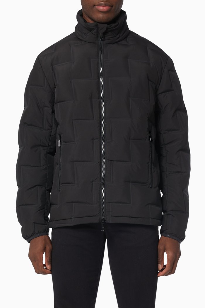 

Puffer Jacket with Geometric Print, Black