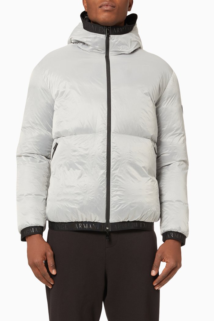 

Logo Tape Puffer Jacket in Quilted Nylon, Black