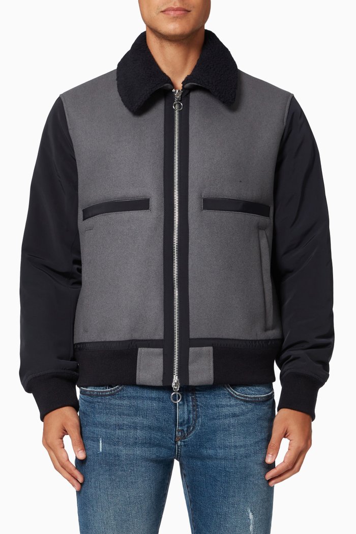 

Bomber Jacket in Wool Blend, Blue