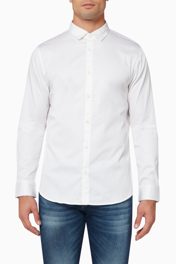 

Slim Fit Shirt in Stretch Cotton Satin, White