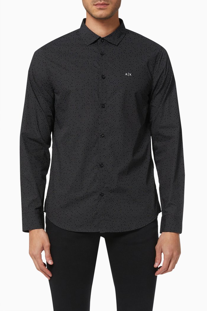 

Patterned Shirt in Cotton Poplin, Black