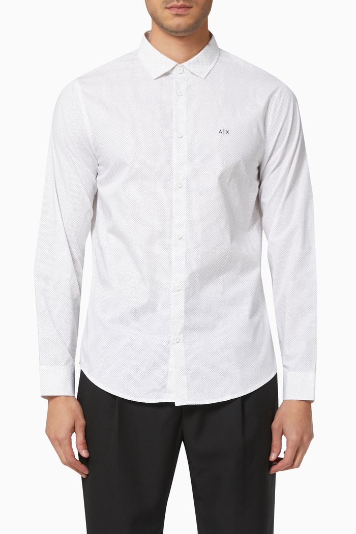 

Patterned Shirt in Cotton Poplin, White
