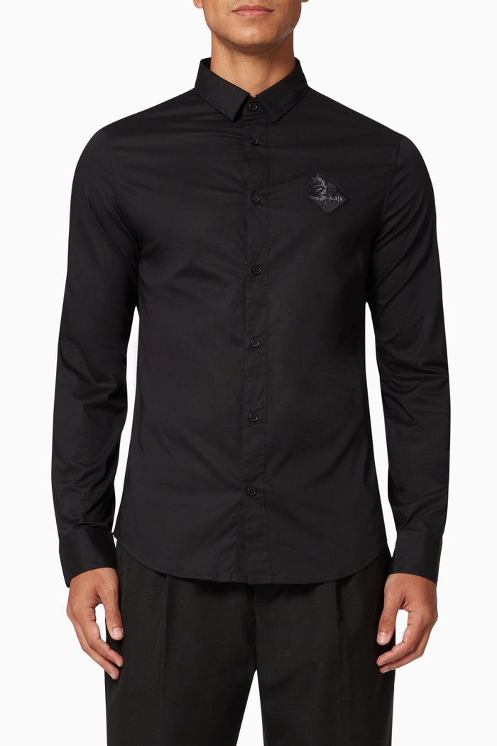 

Eagle Logo Slim fit Shirt in Cotton Poplin, Black