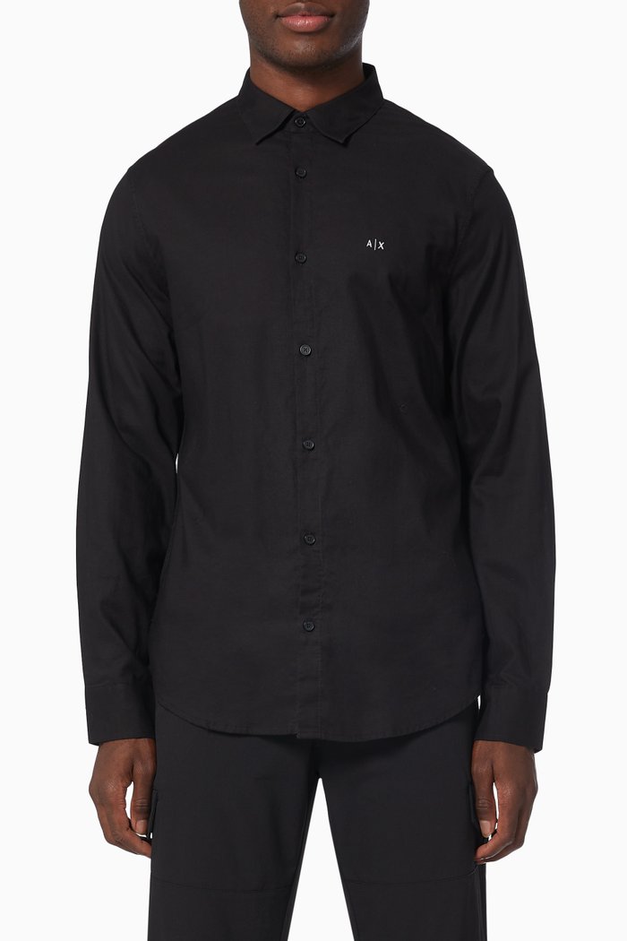 

Logo Slim Fit Shirt in Pima Cotton, Black