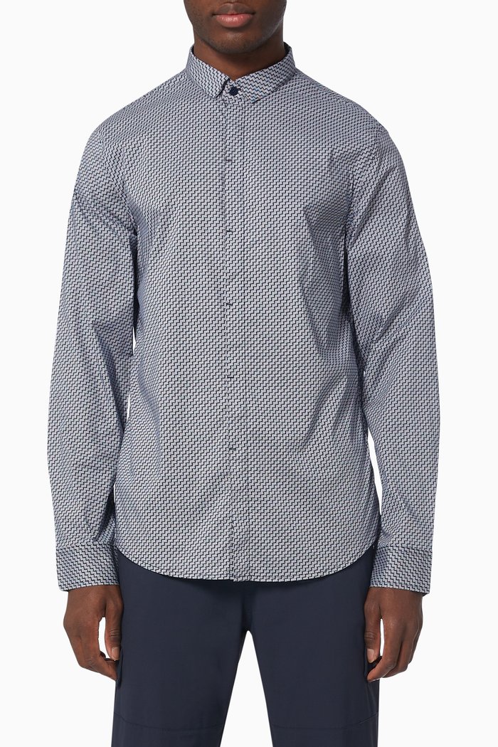 

Geo Print Shirt in Cotton Poplin, Multicolor