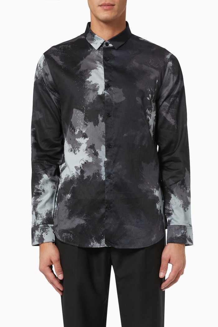 

Ink Camo Printed Shirt in Cotton, Black