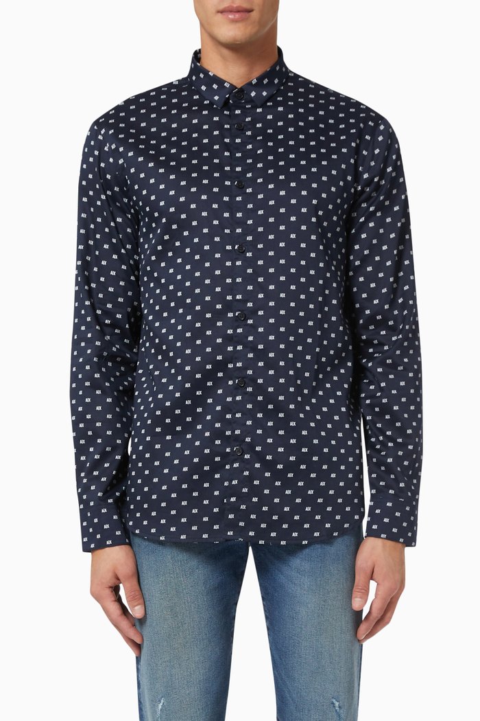 

Ink Camo Printed Shirt in Cotton, Blue