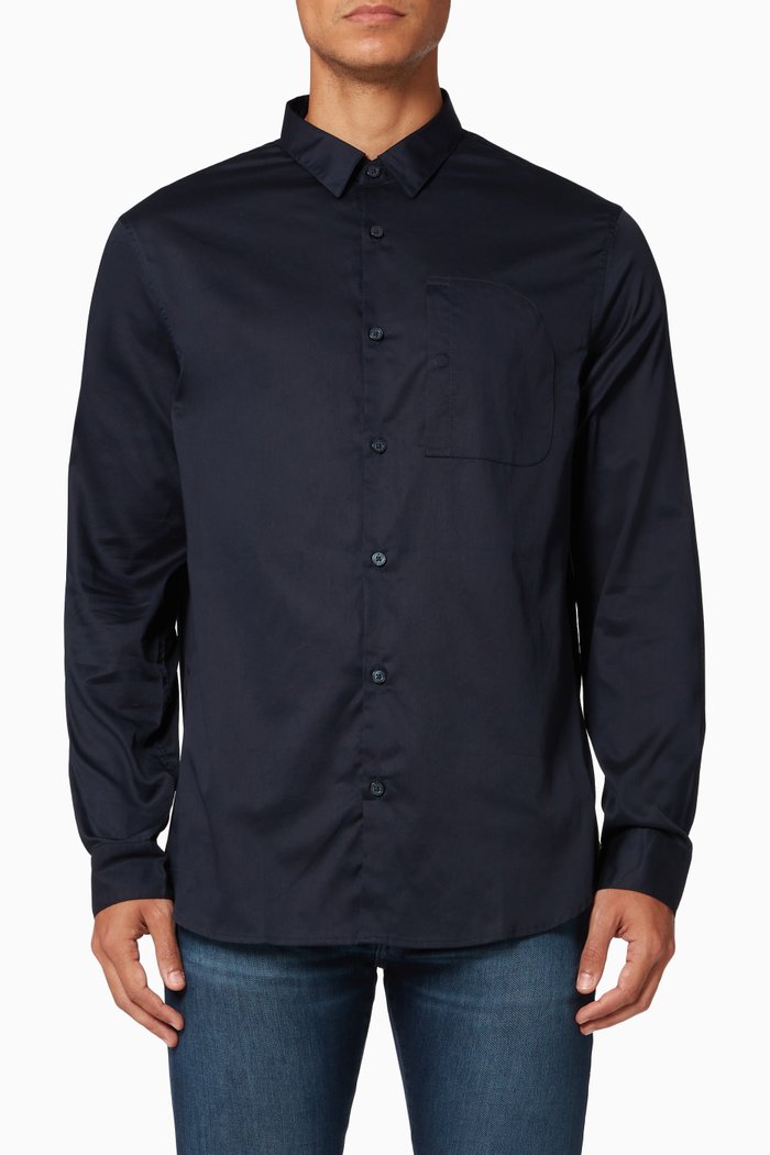 

Tilted Pocket Shirt in Cotton, Blue