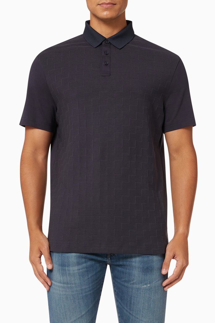 

Geometric Embroidered Polo in Cotton, Blue