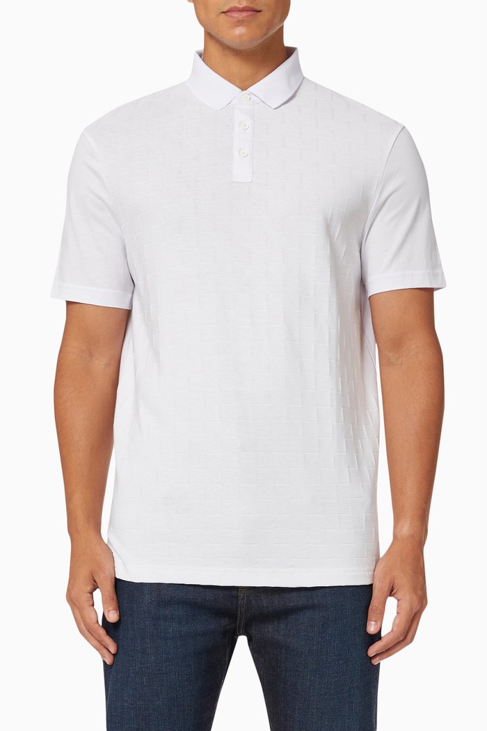 

Geometric Embroidered Polo in Cotton, White