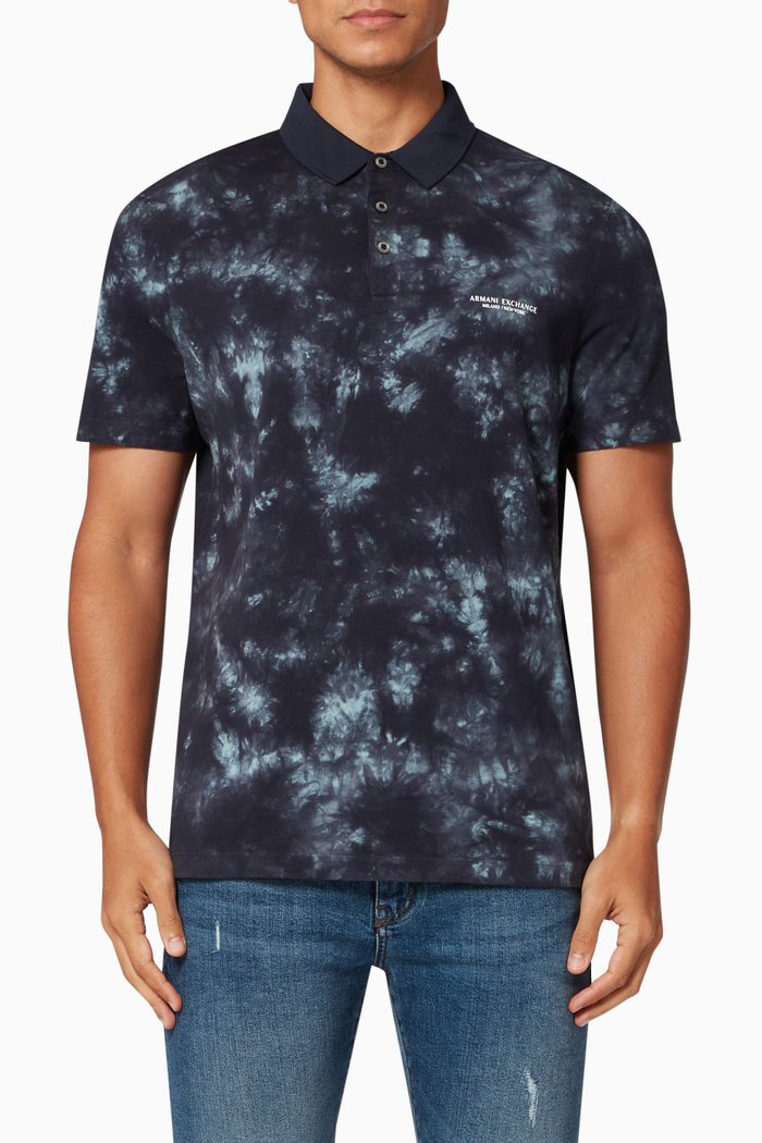 

Tie-Dye Polo Shirt in Cotton Jersey, Blue