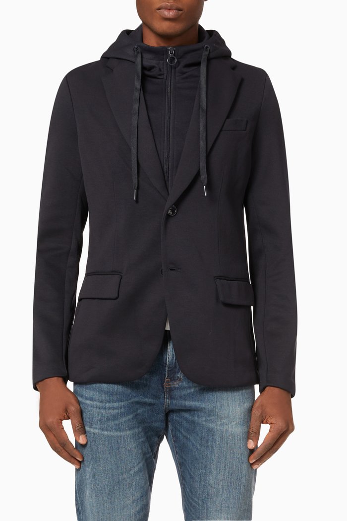 

Detachable Hooded Blazer in Jersey, Blue