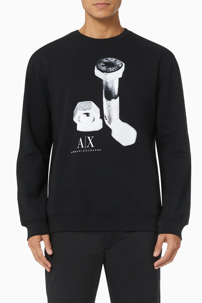 

Screw Print Sweatshirt in Cotton Knit, Black