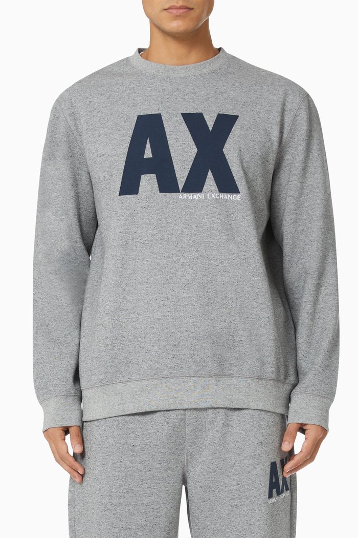 

AX Logo Print Sweatshirt in Cotton Blend Fleece, Grey
