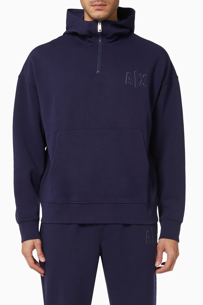 

Hooded Logo Sweatshirt in Cotton Blend, Blue