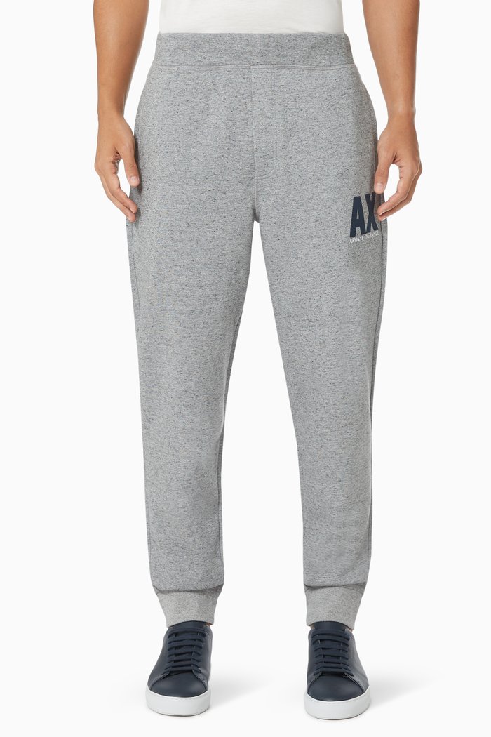

AX Logo Print Joggers in Cotton Blend Fleece, Grey