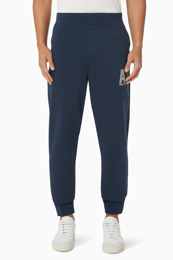 

AX Logo Print Joggers in Cotton Blend Fleece, Blue