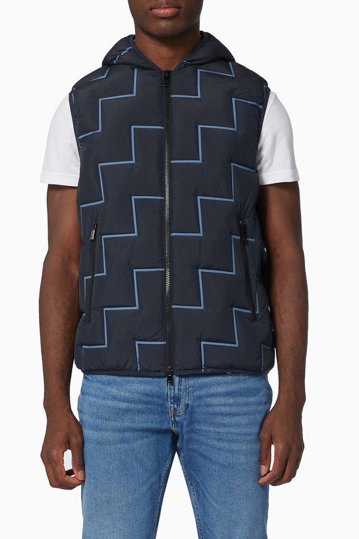 

Puffer Hoodie with Geometric Print, Blue