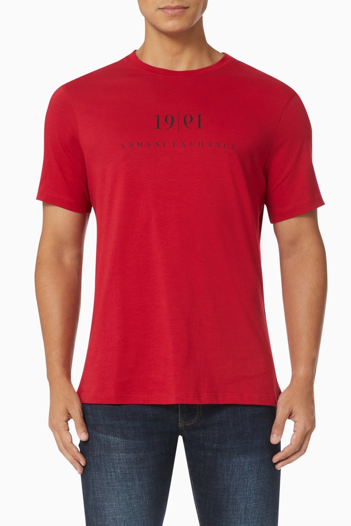 Logo Print T-shirt in Cotton Jersey, Red