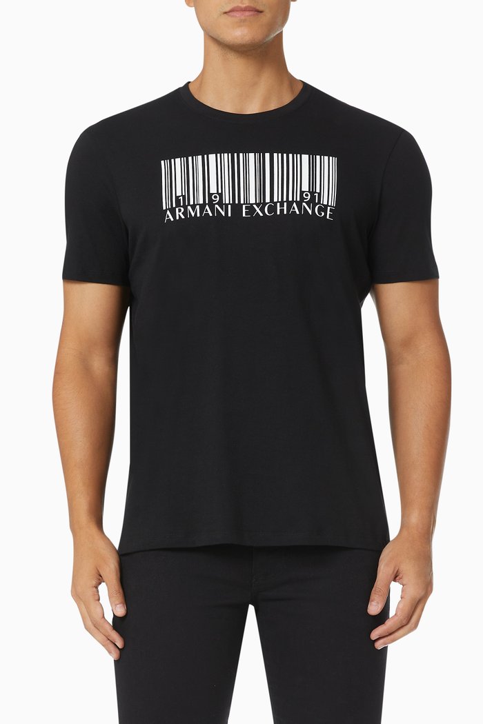 Barcode Print T-shirt in Cotton Jersey, Black